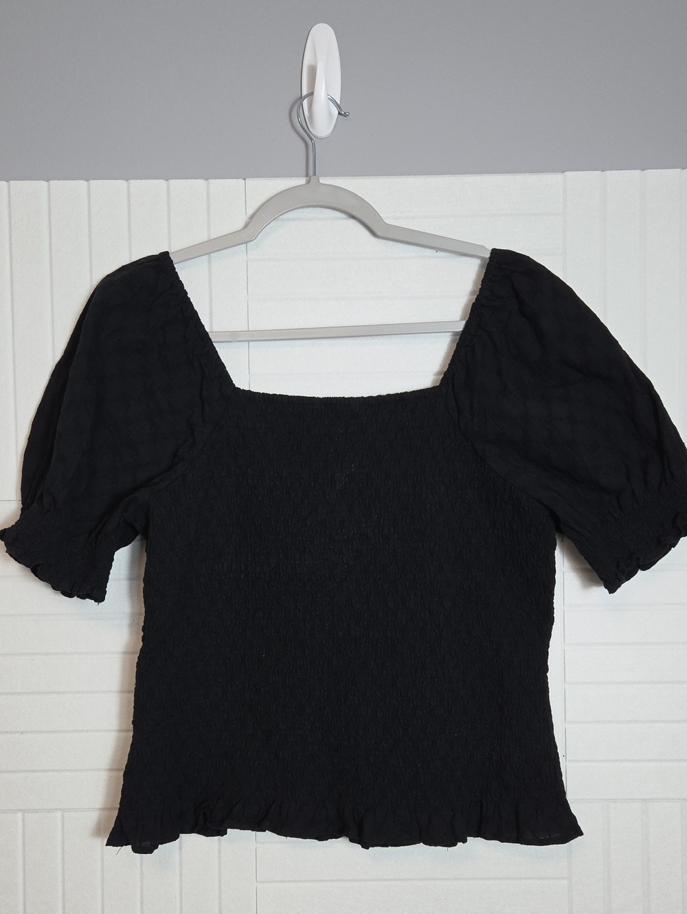 Madewell Black Smocked Ruffle Trim Peasant Top Size L - Picture 5 of 8
